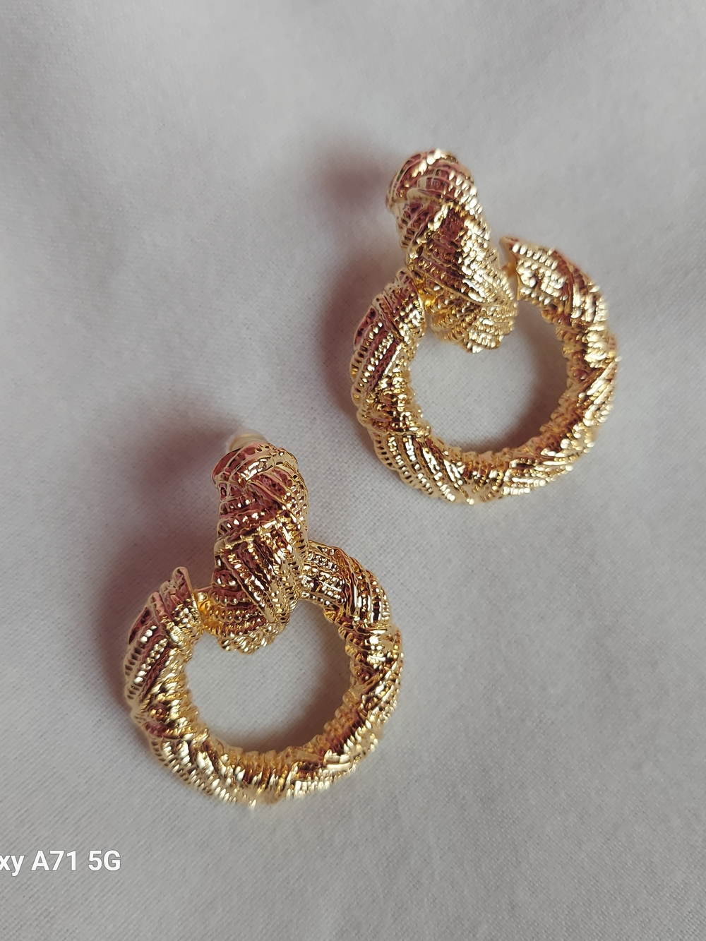 Gold Plated Textured Hoop Drop Earrings - Women Jewelry